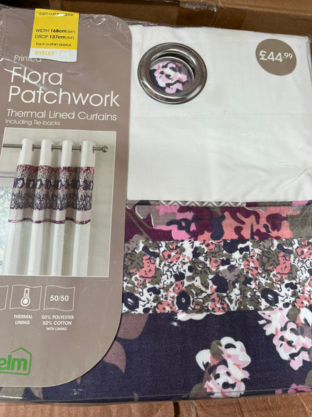Dunelm Thermal Flora Patchwork lined curtains 66x54
